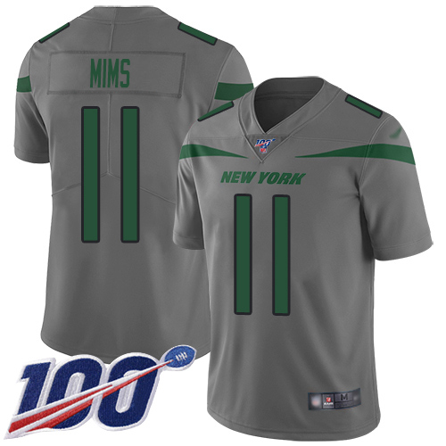 Personalized Jets #11 Denzel Mim Gray Men’s Stitched NFL Limited Inverted Legend 100th Season Jersey