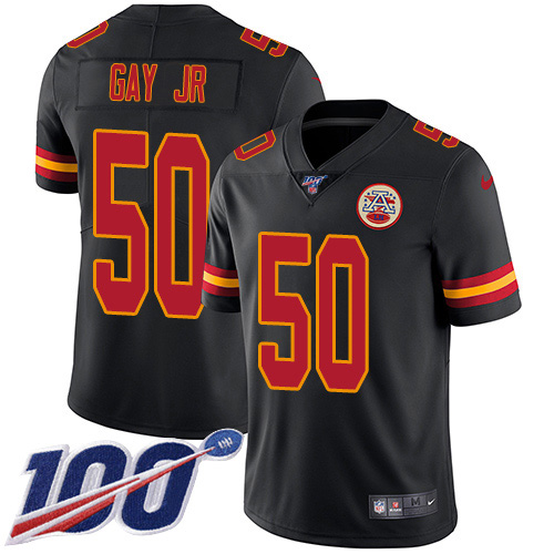 Personalized Chiefs #50 Willie Gay Jr. Black Men’s Stitched NFL Limited Rush 100th Season Jersey