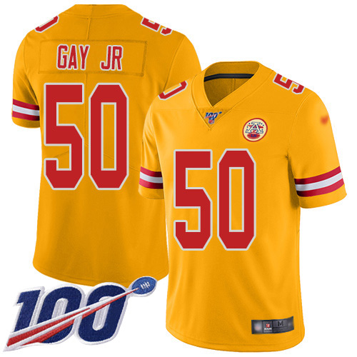 Personalized Chiefs #50 Willie Gay Jr. Gold Men’s Stitched NFL Limited Inverted Legend 100th Season Jersey