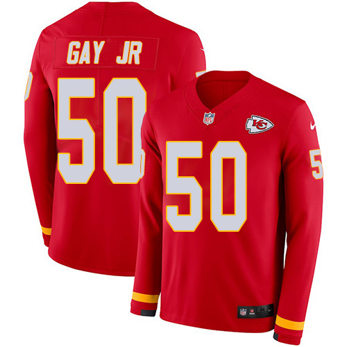 Personalized Chiefs #50 Willie Gay Jr. Red Team Color Men’s Stitched NFL Limited Therma Long Sleeve Jersey