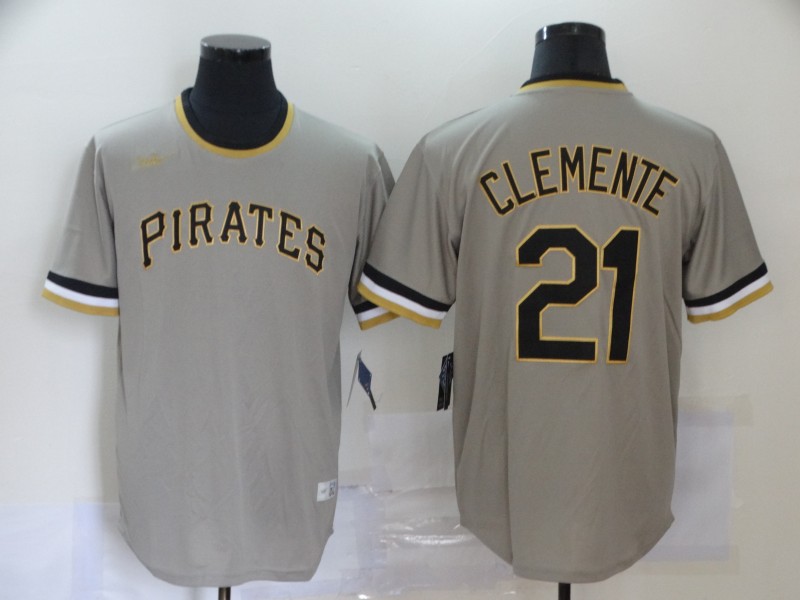 Personalized Pirates 21 Roberto Clemente Gray Cool Base Throwback Jersey
