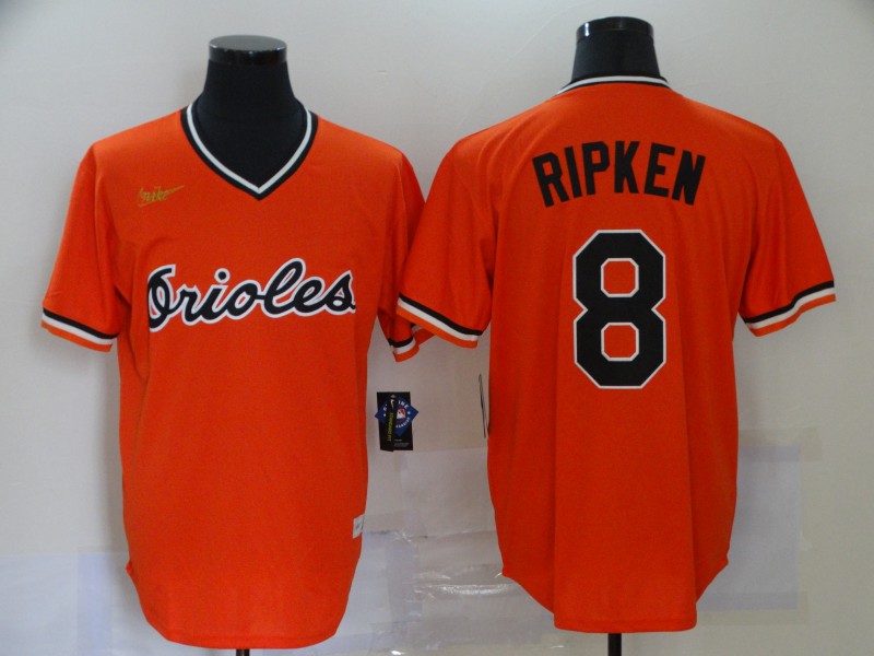 Personalized Orioles 8 Cal Ripken Jr Orange Cool Base Throwback Jersey