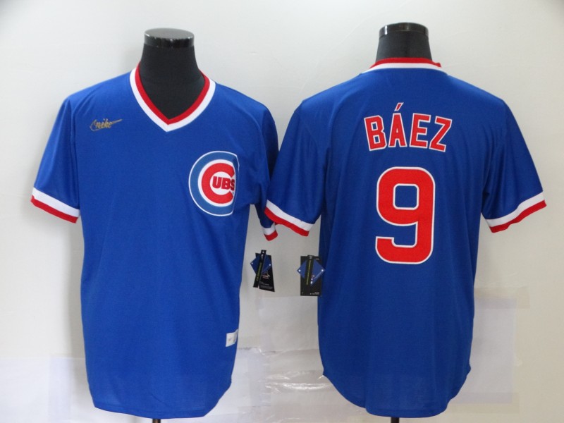 Personalized Cubs 9 Javier Baez Royal Cool Base Throwback Jersey