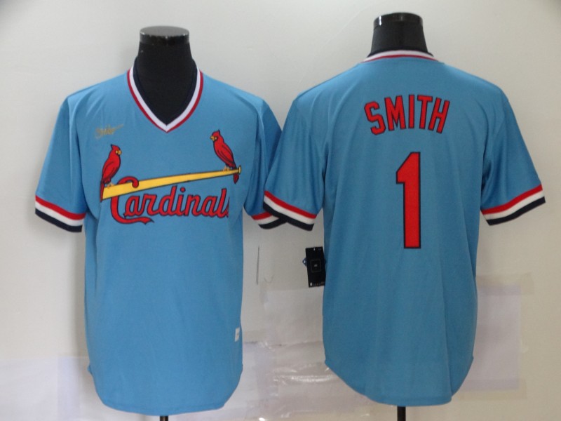 Personalized Cardinals 1 Ozzie Smith Light Blue Cool Base Throwback Jersey