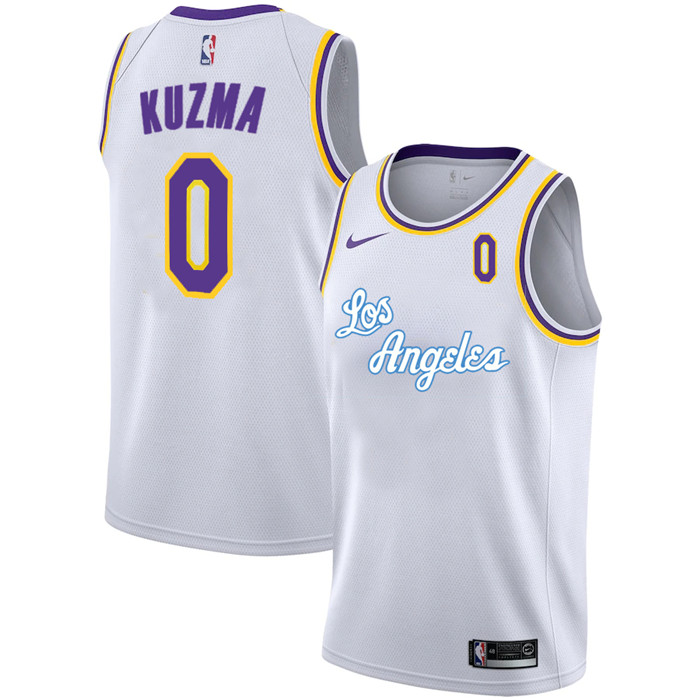 Personalized Lakers 0 Kyle Kuzma White 2020-2021 New City Edition Swingman Jersey