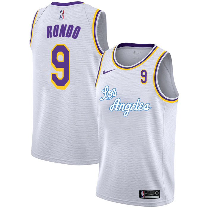 Personalized Lakers 9 Rajon Rondo White 2020-2021 New City Edition Swingman Jersey