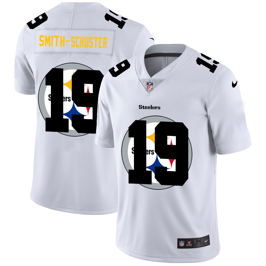 Personalized Steelers 19 JuJu Smith-Schuster White Shadow Logo Limited Jersey