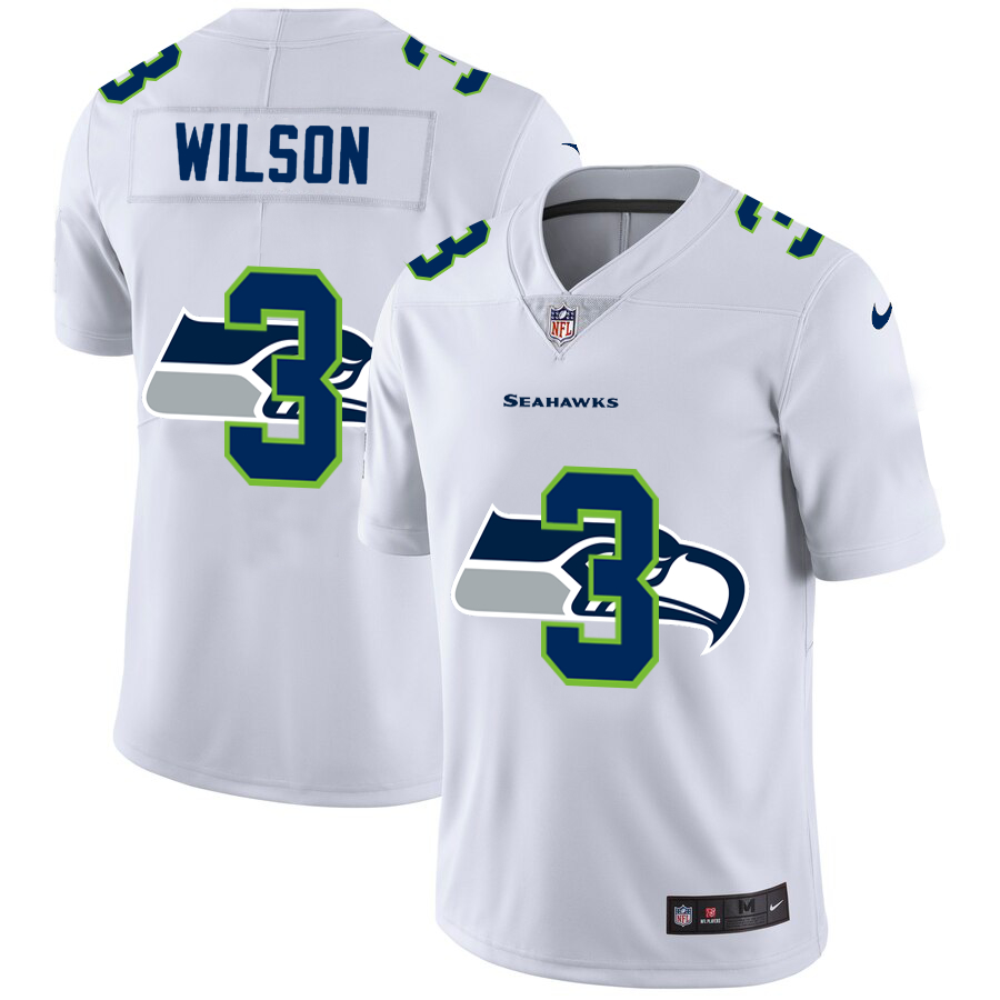 Personalized Seahawks 3 Russell Wilson White Shadow Logo Limited Jersey