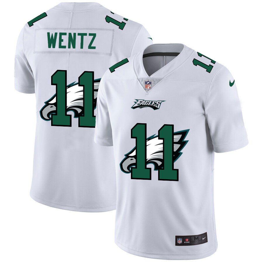 Personalized Eagles 11 Carson Wentz White Shadow Logo Limited Jersey