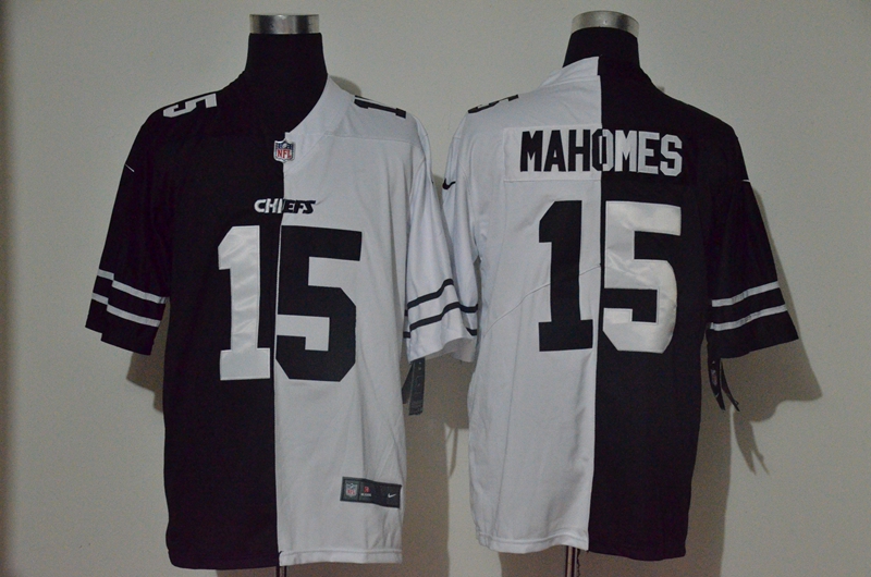 Personalized Chiefs 15 Patrick Mahomes Black And White Split Untouchable Limited Jersey