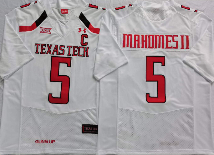 Personalized Texas Tech Red Raiders 5 Patrick Mahomes II White C Patch College Football Jersey