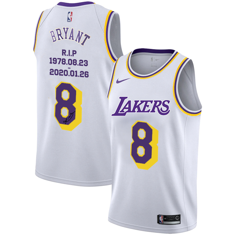 Personalized Lakers 8 Kobe Bryant White R.I.P Signature Swingman Jersey