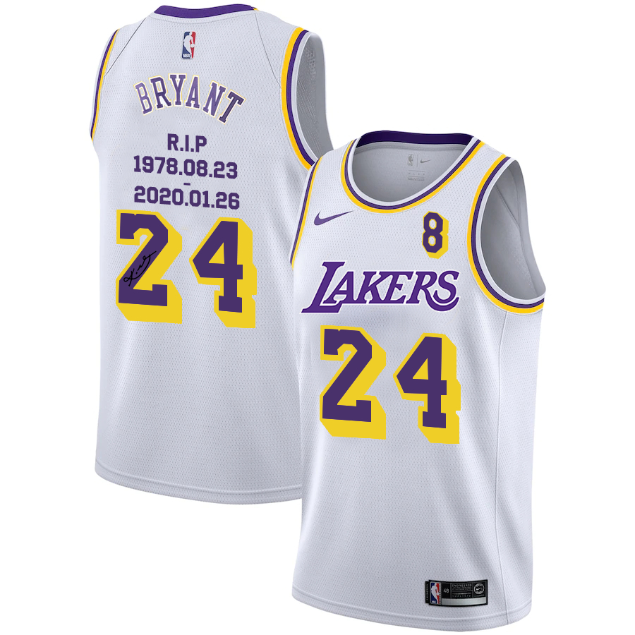 Personalized Lakers 24 Kobe Bryant White R.I.P Signature Swingman Jersey