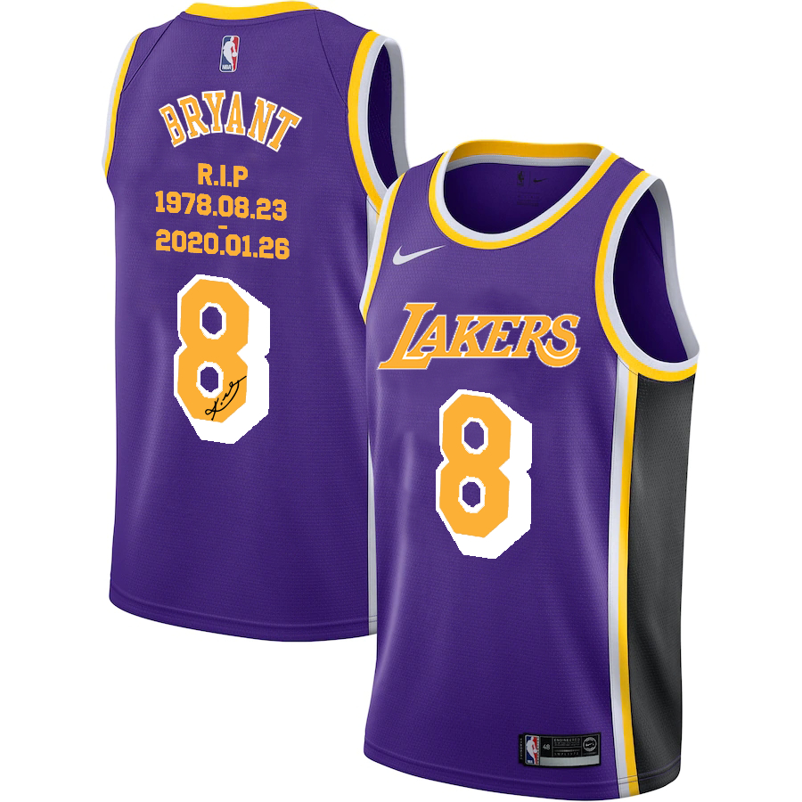 Personalized Lakers 8 Kobe Bryant Purple R.I.P Signature Swingman Jersey