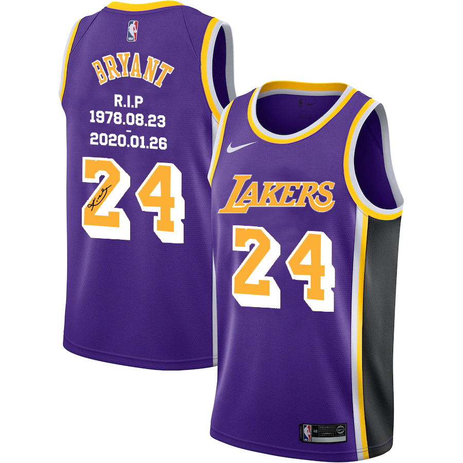 Personalized Lakers 24 Kobe Bryant Purple R.I.P Signature Swingman Jerseys