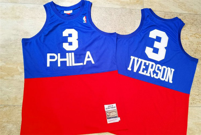 Personalized 76ers 3 Allen Iverson Blue Red 2003-04 Hardwood Classics Swingman Jersey_1