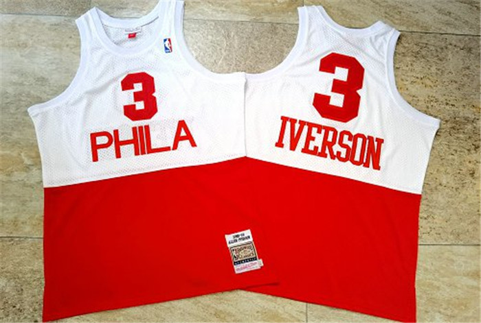 Personalized 76ers 3 Allen Iverson White Red 2003-04 Hardwood Classics Swingman Jersey_1