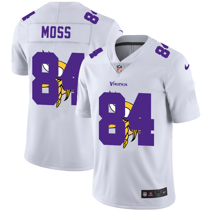 Personalized Vikings 84 Randy Moss White Shadow Logo Limited Jersey