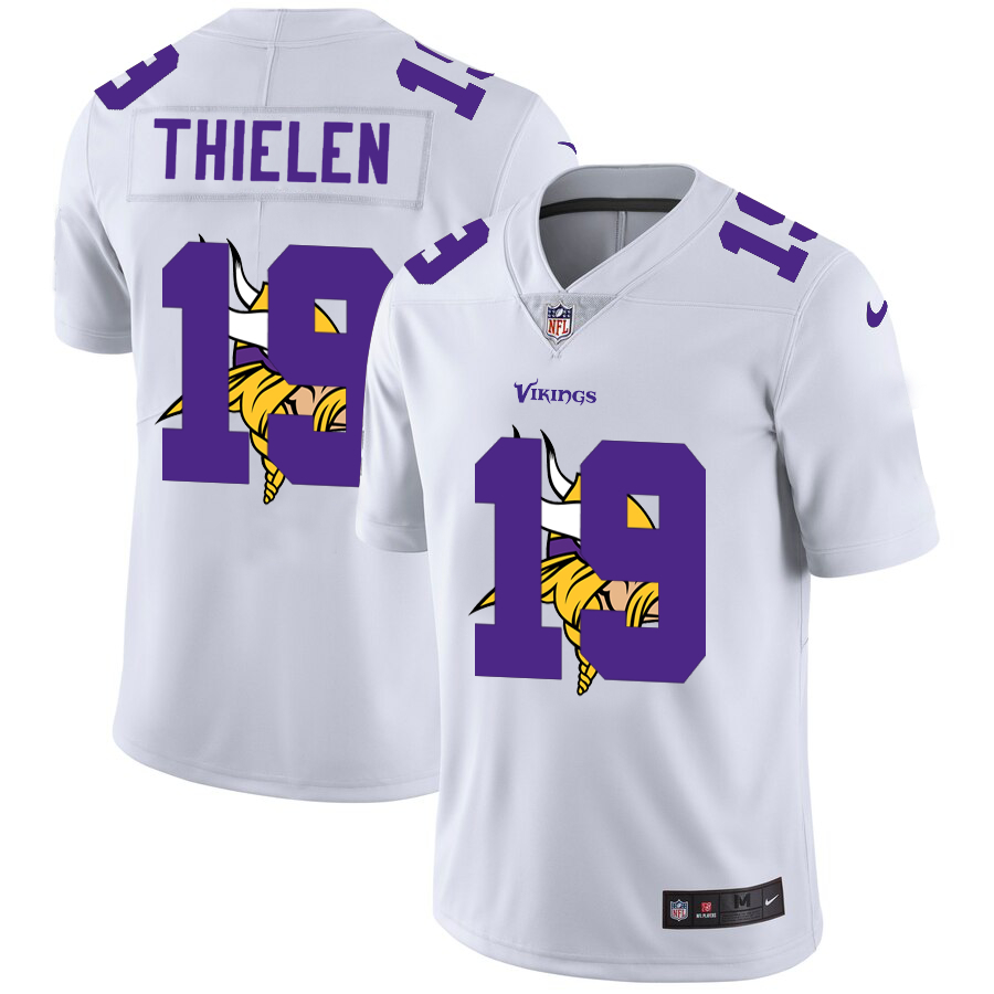 Personalized Vikings 19 Adam Thielen White Shadow Logo Limited Jersey