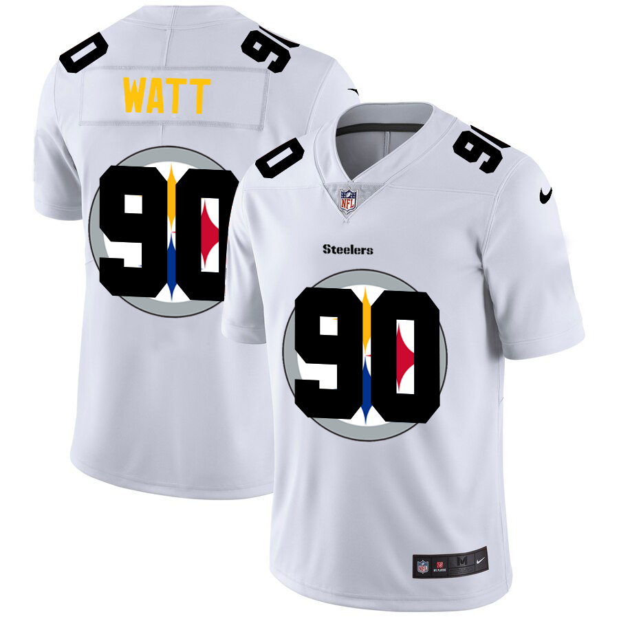 Personalized Steelers 90 T.J. Watt White Shadow Logo Limited Jersey