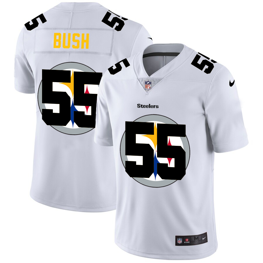 Personalized Steelers 55 Devin Bush White Shadow Logo Limited Jersey