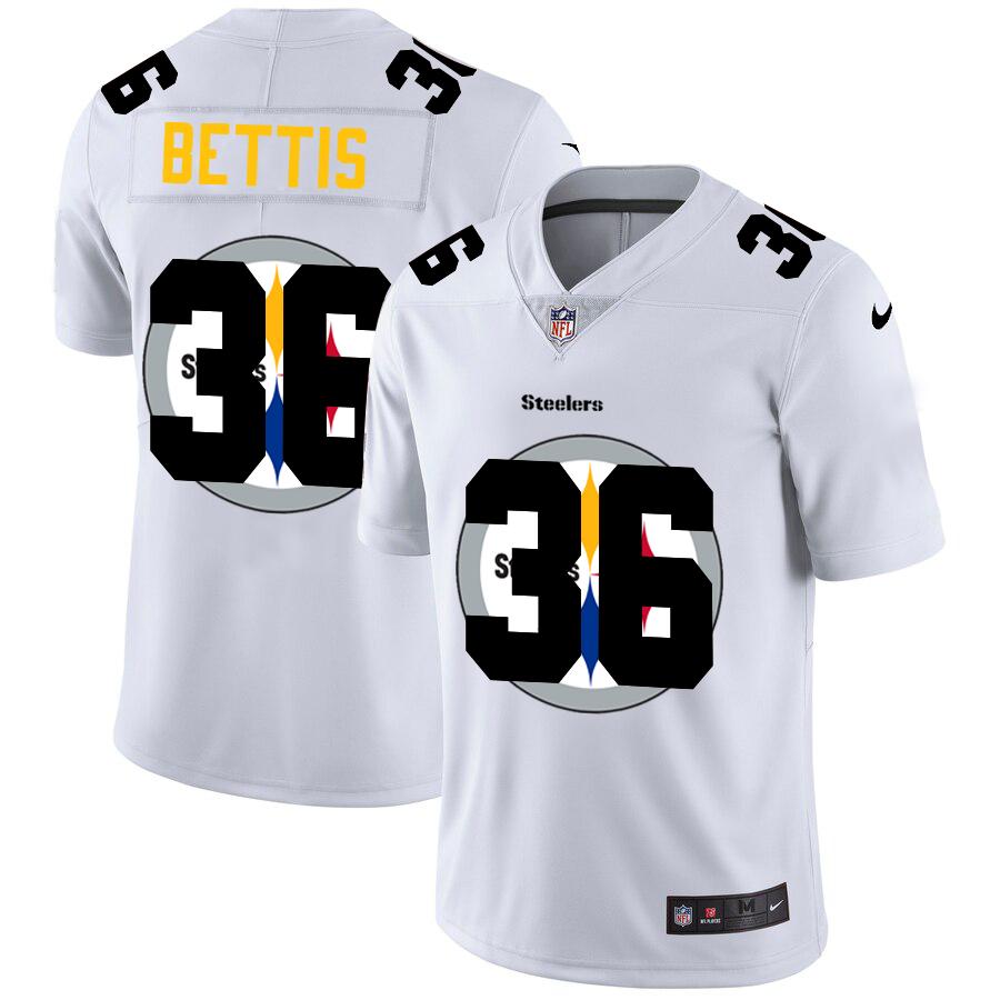 Personalized Steelers 36 Jerome Bettis White Shadow Logo Limited Jersey