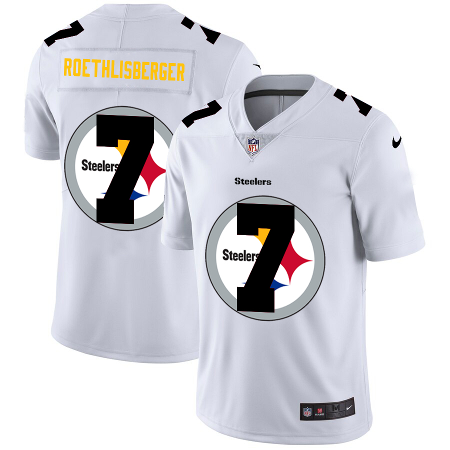 Personalized Steelers 7 Ben Roethlisberger White Shadow Logo Limited Jersey