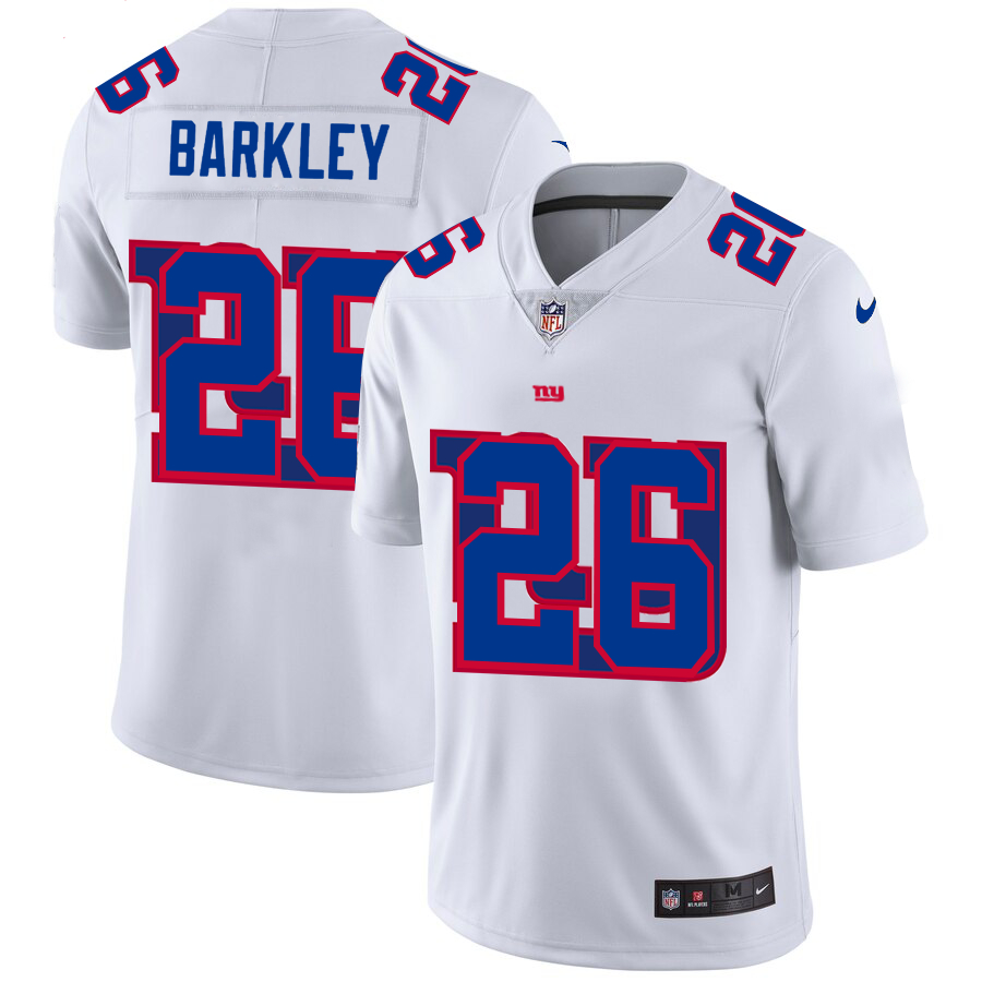 Personalized Giants 26 Saquon Barkley White Shadow Logo Limited Jersey