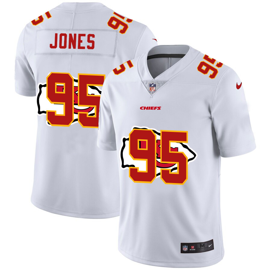 Personalized Chiefs 95 Chris Jones White Shadow Logo Limited Jersey