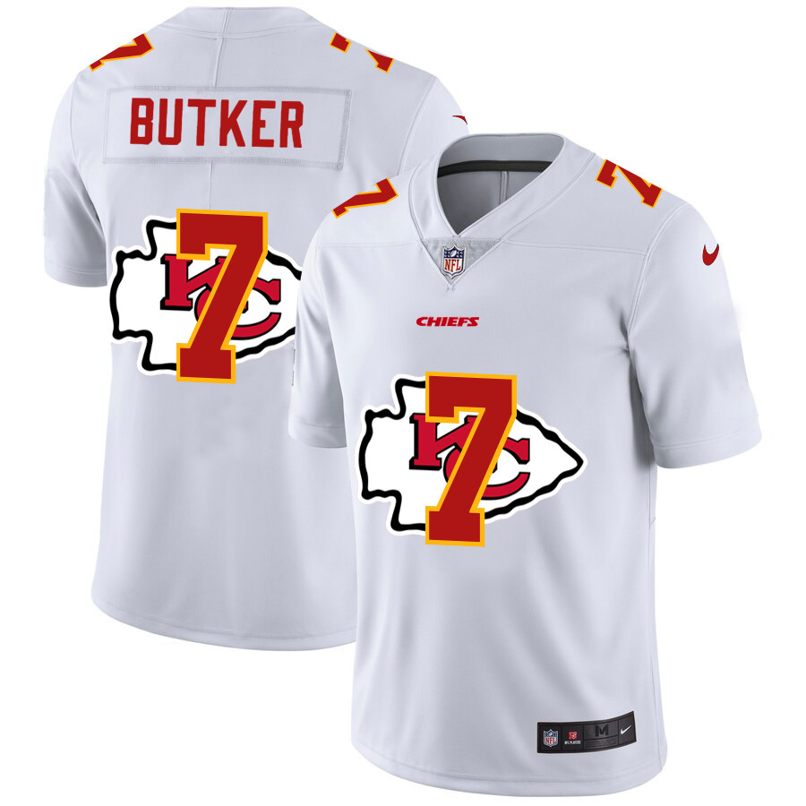 Personalized Chiefs 7 Harrison Butker White Shadow Logo Limited Jersey