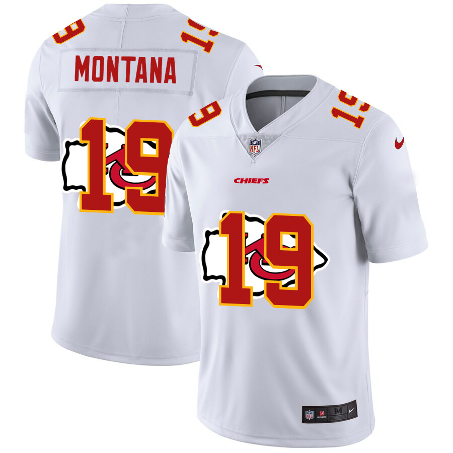 Personalized Chiefs 19 Joe Montana Helaire White Shadow Logo Limited Jersey