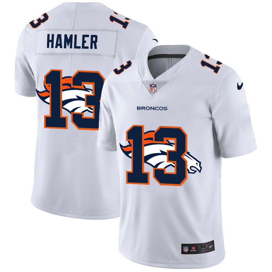 Personalized Broncos 13 KJ Hamler White Shadow Logo Limited Jersey