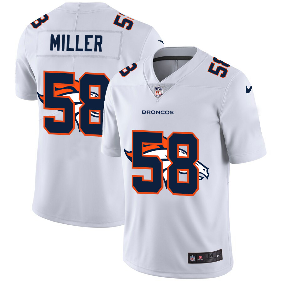 Personalized Broncos 58 Von Miller White Shadow Logo Limited Jersey