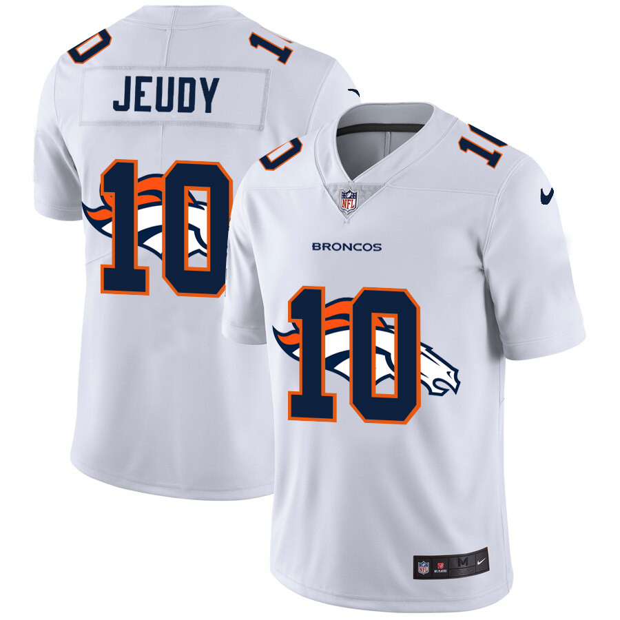 Personalized Broncos 10 Jerry Jeudy White Shadow Logo Limited Jersey