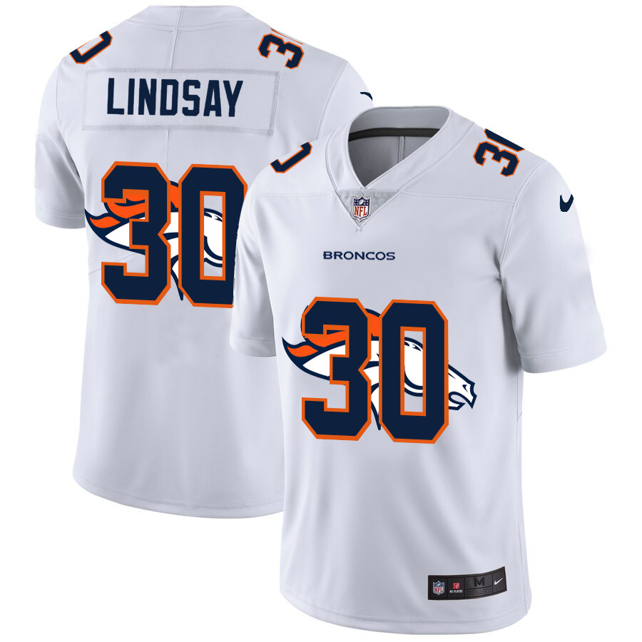 Personalized Broncos 30 Phillip Lindsay White Shadow Logo Limited Jersey
