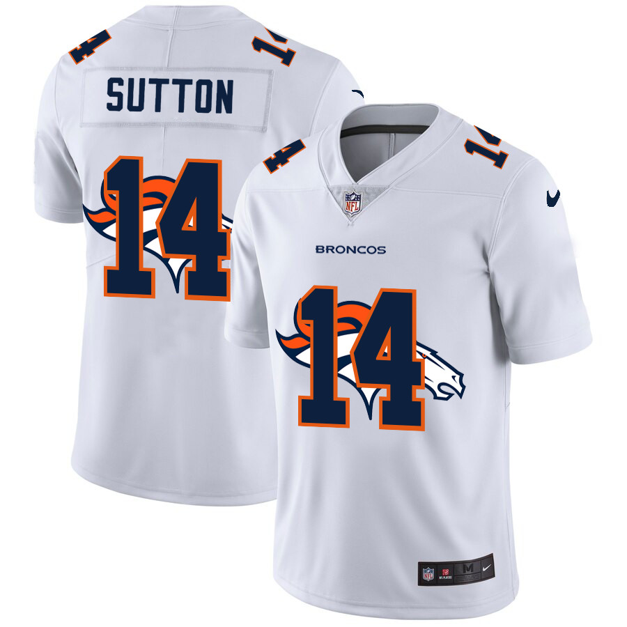 Personalized Broncos 14 Courtland Sutton White Shadow Logo Limited Jersey