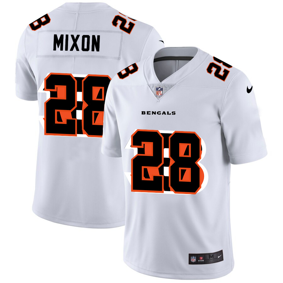 Personalized Bengals 28 Joe Mixon White Shadow Logo Limited Jersey