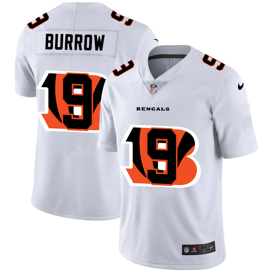 Personalized Bengals 9 Joe Burrow White Shadow Logo Limited Jersey