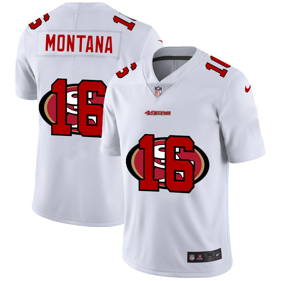Personalized 49ers 16 Joe Montana White Shadow Logo Limited Jersey
