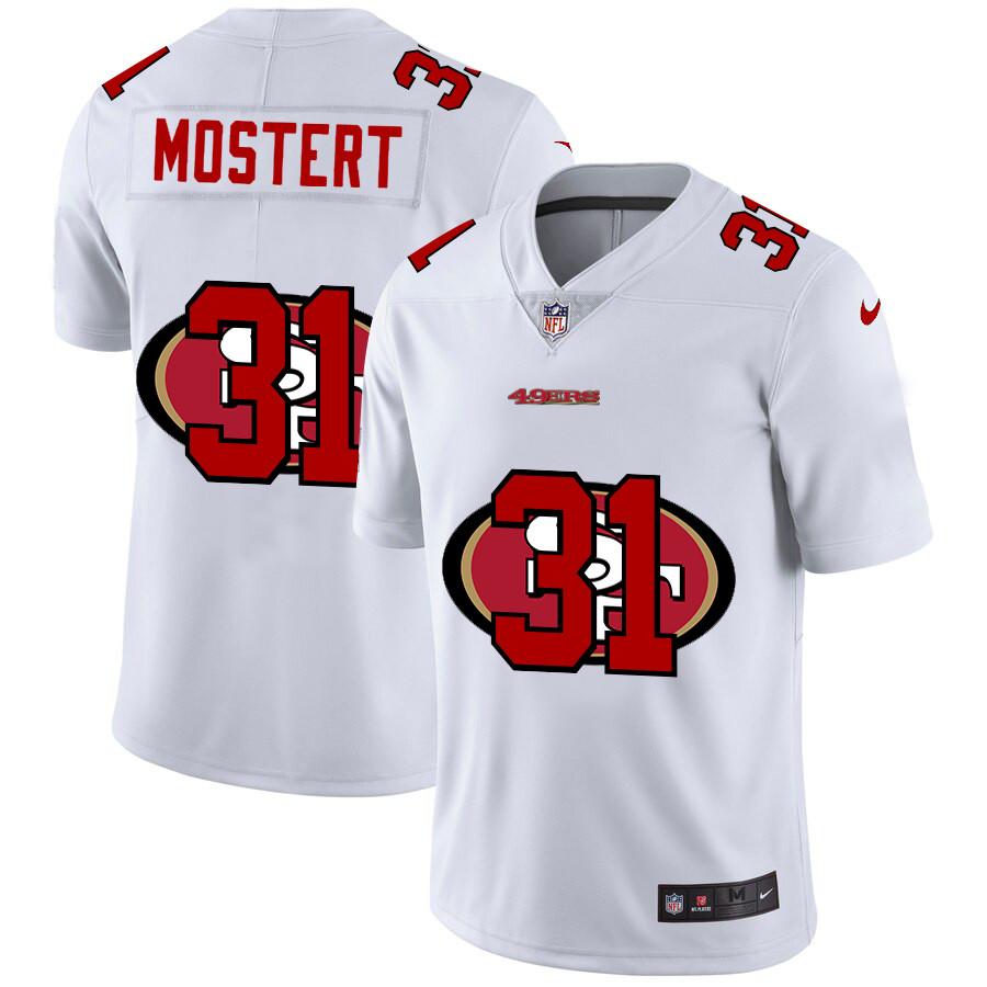 Personalized 49ers 31 Raheem Mostert White Shadow Logo Limited Jersey