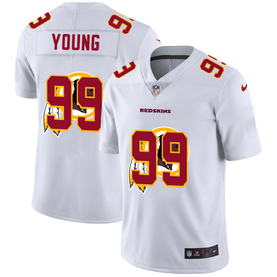 Personalized Washington Redskins #99 Chase Young White Men’s Team Logo Dual Overlap Limited NFL Jersey