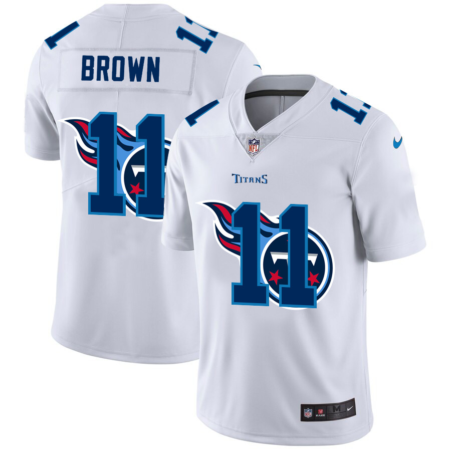 Personalized Tennessee Titans #11 A.J. Brown White Men’s Team Logo Dual Overlap Limited NFL Jersey