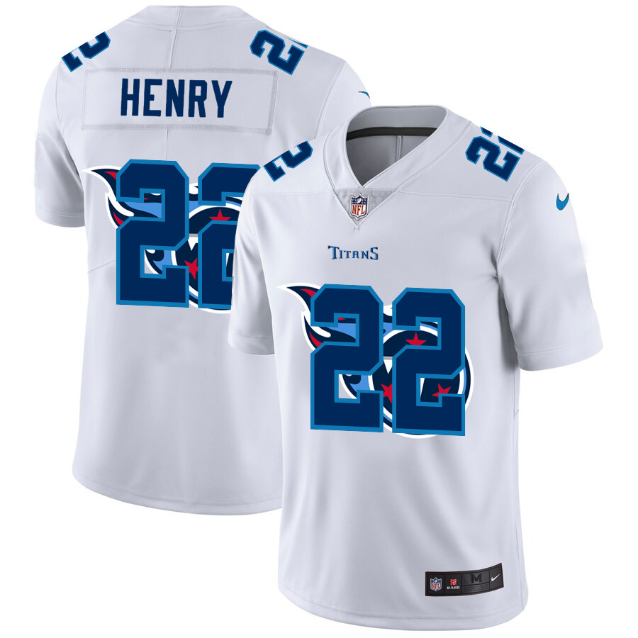 Personalized Tennessee Titans #22 Derrick Henry White Men’s Team Logo Dual Overlap Limited NFL Jersey