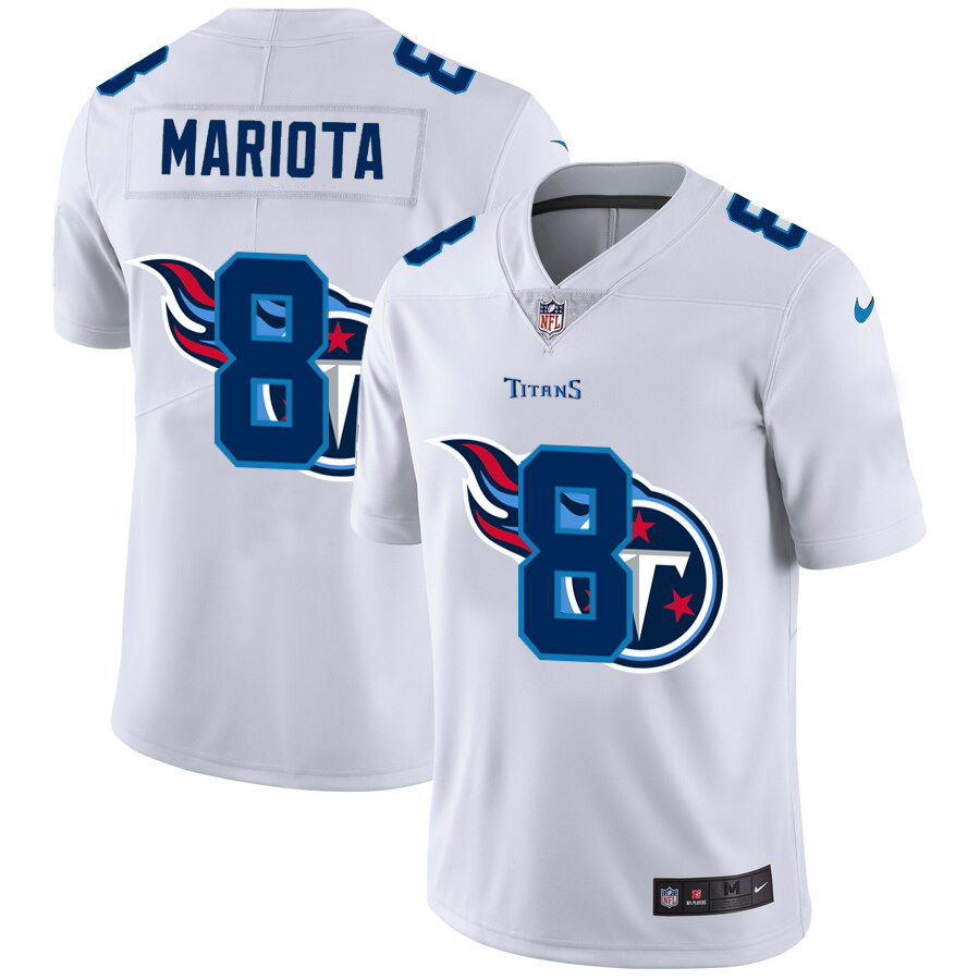 Personalized Tennessee Titans #8 Marcus Mariota White Men’s Team Logo Dual Overlap Limited NFL Jersey