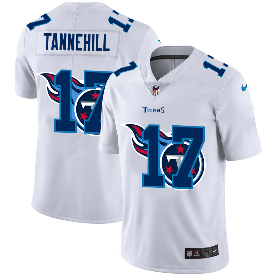 Personalized Tennessee Titans #17 Ryan Tannehill White Men’s Team Logo Dual Overlap Limited NFL Jersey