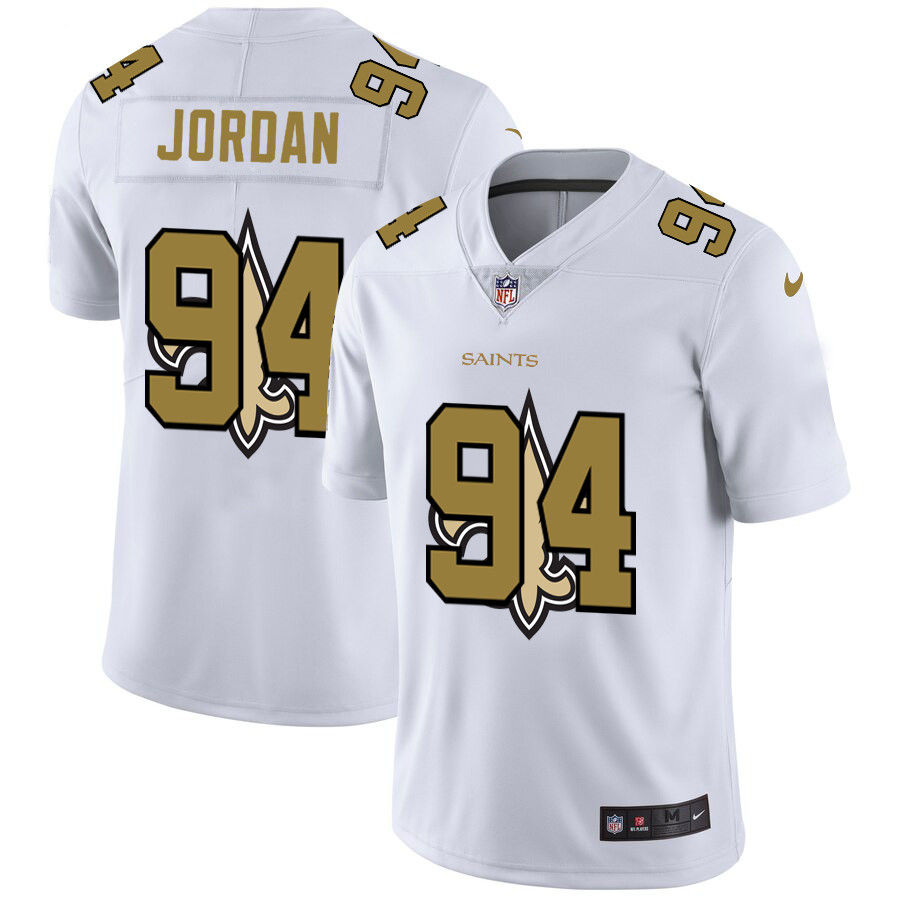 Personalized New Orleans Saints #94 Cameron Jordan White Men’s Team Logo Dual Overlap Limited NFL Jersey