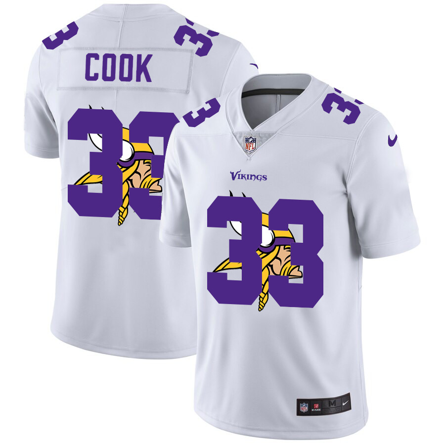 Personalized Minnesota Vikings #33 Dalvin Cook White Men’s Team Logo Dual Overlap Limited NFL Jersey