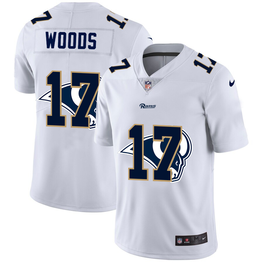 Personalized Los Angeles Rams #17 Robert Woods White Men’s Team Logo Dual Overlap Limited NFL Jersey