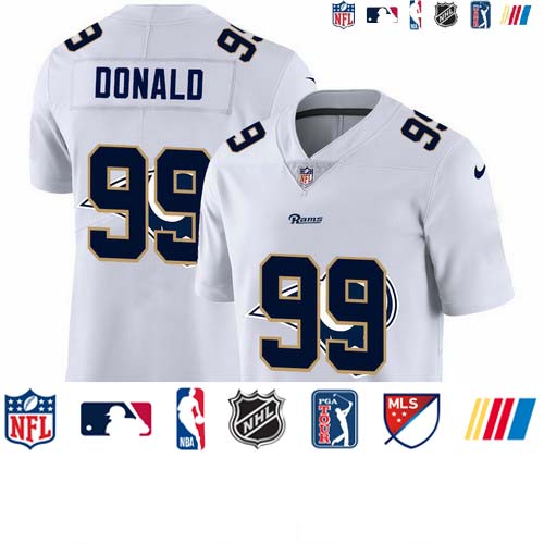 Personalized Los Angeles Rams #99 Aaron Donald White Men’s Team Logo Dual Overlap Limited NFL Jersey