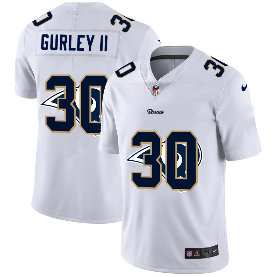 Personalized Los Angeles Rams #30 Todd Gurley II White Men’s Team Logo Dual Overlap Limited NFL Jersey